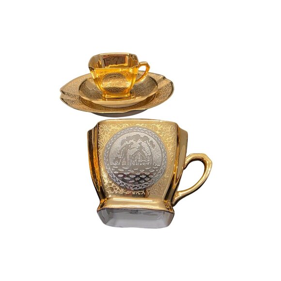 5 Arzberg Bavaria Tea Set Antique German Porcelain 24k Gold Platinum Medallion - Picture 5 of 10